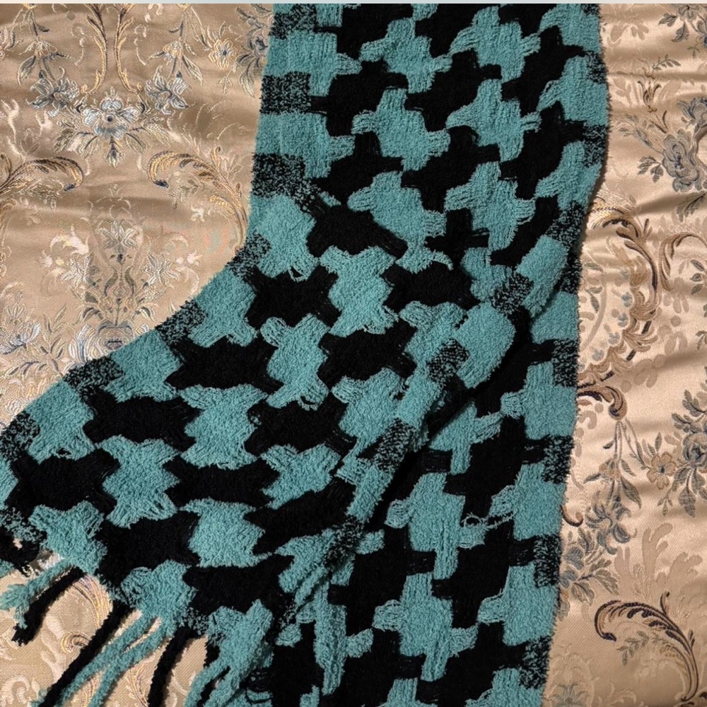 Teal and Black Houndstooth Scarf